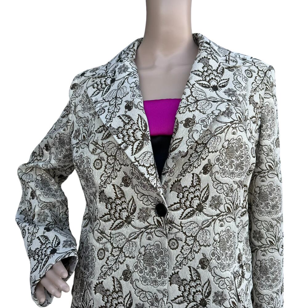 KAOS Italy Cream Brown Metallic Floral Brocade Mid Coat IT 48 US XL / 12 NWOT - Picture 3 of 9